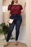 Black Casual Solid Basic Off the Shoulder Plus Size Tops