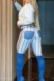 Pantalones casuales estampados básicos pitillo cintura alta lápiz estampado completo azul
