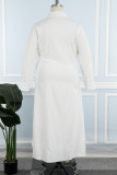 Robes blanches décontractées en patchwork uni frenlum col en V manches longues grande taille