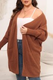 Brown Casual Solid Cardigan Plus Size Overcoat
