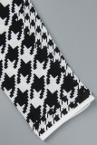 Zwarte casual print patchwork split V-hals lange mouwen grote maten jurken