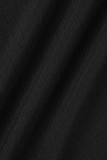 Zwart casual effen patchwork frenulum V-hals lange mouw grote maten jurken