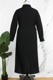 Черные повседневные сплошные пэчворк Уздечка с V-образным вырезом и длинным рукавом Платья больших размеров