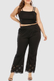 Black Casual Solid Hollowed Out Plus Size Trousers
