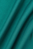 グリーン カジュアル ソリッド パッチワーク O ネック 半袖 ドレス