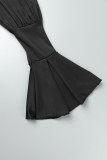 Robes noires décontractées unies dos nu asymétriques à épaules dénudées et manches longues