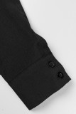 Zwart casual effen patchwork frenulum V-hals lange mouw grote maten jurken