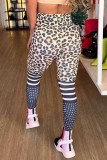 Lässige Hose mit Leopardenmuster, Leoparden-Patchwork, schmale Hose mit hoher Taille und Bleistift-Volldruck
