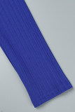 Kleurrijk blauw, casual effen patchwork, O-hals, twee stukken met lange mouwen