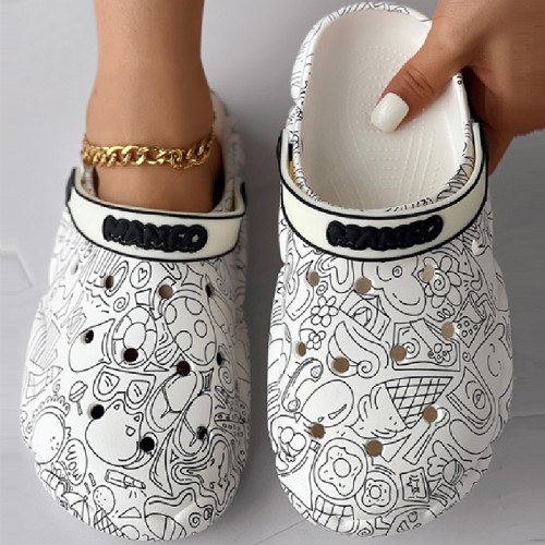 Chaussures confortables rondes blanches décontractées en patchwork de graffitis
