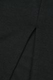 ブラック カジュアル ソリッド パッチワーク O ネック ショート スリーブ ドレス