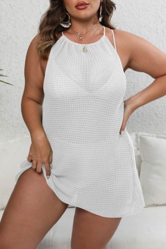 Vestido de praia branco sexy casual sólido bandagem sem costas com decote em O