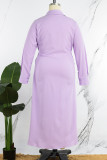 Пурпурные повседневные однотонные лоскутные платья с уздечкой V-образным вырезом и длинными рукавами больших размеров