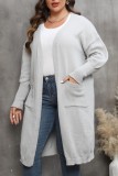 Vit Casual Solid Cardigan Plus Size Överrock
