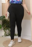 Black Casual Solid Basic Plus Size Trousers