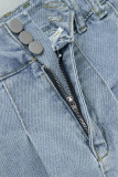 Himmelblaue, lässige, solide Patchwork-Jeansröcke mit hoher Taille und schmaler Passform