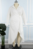 Robes blanches décontractées en patchwork uni frenlum col en V manches longues grande taille
