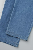Tute di jeans attillate senza maniche con cinturino per spaghetti senza schienale solido casual sexy azzurro cielo