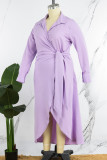 Robes décontractées violet uni patchwork Frenulum col en V manches longues grande taille