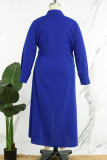 Blauw Casual Solid Patchwork Frenulum V-hals Lange mouw Grote maten jurken