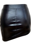 Falda informal de patchwork liso asimétrico flaco cintura alta convencional color sólido negro