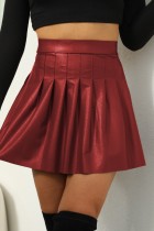 Burgunderfarbene, legere, einfarbige, plissierte, schmale, konventionelle Patchwork-Röcke mit hoher Taille