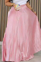 Rosa elegante solide Patchwork-Plissee-lose einfarbige Hose mit mittelhoher Taille