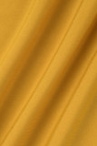 Calça Casual Amarelo Terra Sólida Com Cinto Skinny Cintura Alta Convencional Cor Sólida