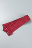 Pantalon décontracté bordeaux uni avec ceinture, slim, taille haute, couleur unie conventionnelle