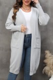 Apricot Casual Solid Cardigan Plus Size Overcoat
