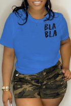 Повседневные футболки с круглым вырезом в стиле пэчворк с уличным принтом королевского синего цвета