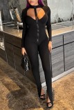 Svarta sexiga solida urholkade Patchwork Skinny Jumpsuits med dragkedja