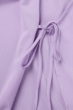 Paarse casual effen patchwork frenulum V-hals lange mouwen grote maten jurken