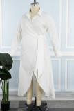Witte casual effen patchwork frenulum V-hals lange mouwen grote maten jurken