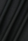 ブラック カジュアル ソリッド パッチワーク O ネック ショート スリーブ ドレス