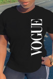 Camisetas de cuello redondo básicas con estampado de letras informales de moda negro