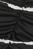 Robe longue noire à bretelles spaghetti imprimée décontractée et sexy noire
