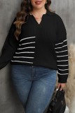 Wit casual gestreept Basic V-hals Plus size tops