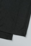 Pantalon décontracté noir uni avec ceinture, slim, taille haute, couleur unie conventionnelle