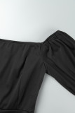 Robes noires décontractées unies dos nu asymétriques à épaules dénudées et manches longues