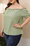 Purplish Red Casual Solid Basic Off the Shoulder Plus Size Tops