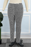 Black Casual Striped Patchwork Plus Size Trousers