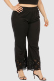 Black Casual Solid Hollowed Out Plus Size Trousers