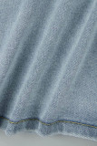 Himmelblaue, lässige, solide Patchwork-Jeansröcke mit hoher Taille und schmaler Passform
