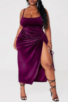 Фиолетовое сексуальное однотонное лоскутное платье с разрезом и бретельками на бретельках, платья
