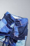 Blu royal sexy stampa fasciatura backless halter senza maniche due pezzi