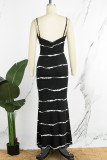 Black Sexy Casual Print Backless Spaghetti Strap Long Dress Dresses