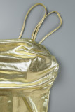 Gouden sexy casual effen rugloze halve col gewikkelde rokjurken