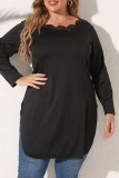 Paarsachtig rood Casual effen Basic O-hals Grote maten tops