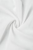 Blanco Casual Sólido Frenulum Cuello cuadrado Manga larga Vestidos